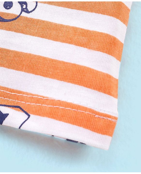 Babyhug Cotton Knit Half Sleeves Striped Night Suit Numbers Print - White & Orange