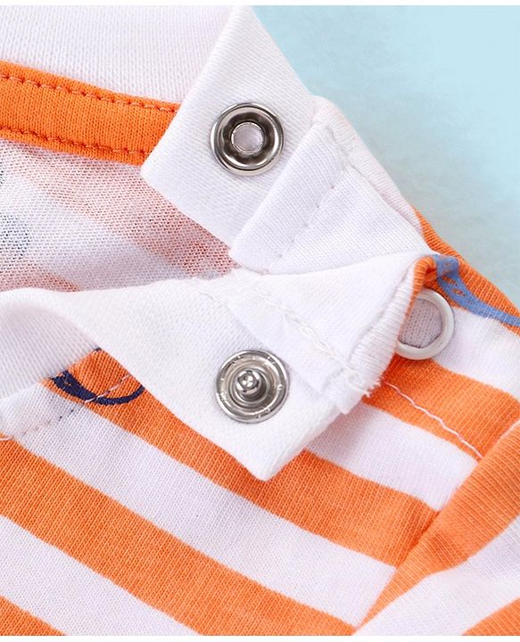 Babyhug Cotton Knit Half Sleeves Striped Night Suit Numbers Print - White & Orange