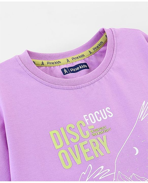 Pine Kids 100% Cotton Biowahshed Half Sleeves T- Shirt Text Print - Purple