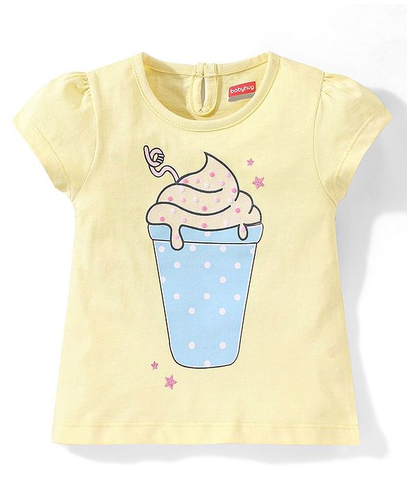 Babyhug Cotton Knit Half Sleeves Night Suit With Ice Cream Print - Yellow & Pink