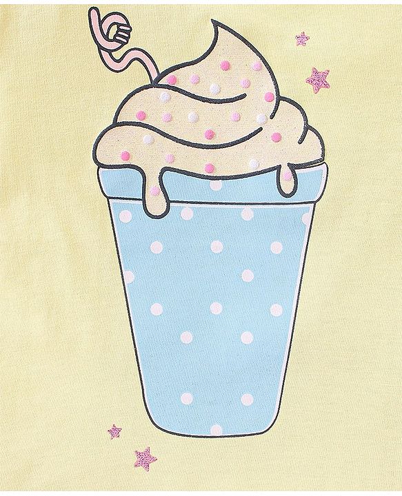 Babyhug Cotton Knit Half Sleeves Night Suit With Ice Cream Print - Yellow & Pink