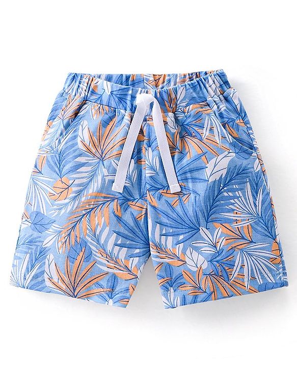 Babyhug Cotton Mid Thigh Length Shorts Leafy Print - Blue