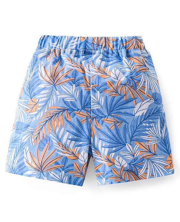 Babyhug Cotton Mid Thigh Length Shorts Leafy Print - Blue