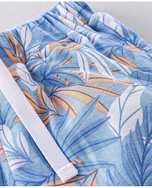 Babyhug Cotton Mid Thigh Length Shorts Leafy Print - Blue