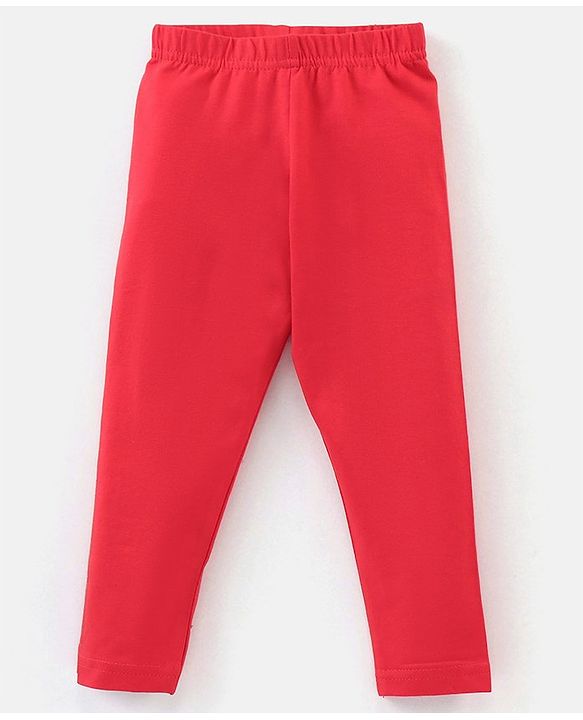 Babyhug Cotton Lycra Full Length Solid Leggings - Red