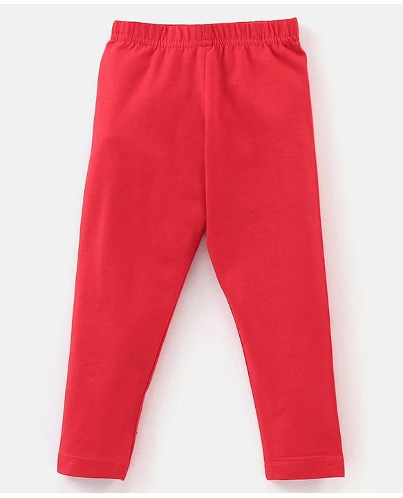Babyhug Cotton Lycra Full Length Solid Leggings - Red