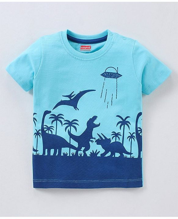 Babyhug Cotton Knit Half Sleeves Dino Printed T-Shirt - Blue