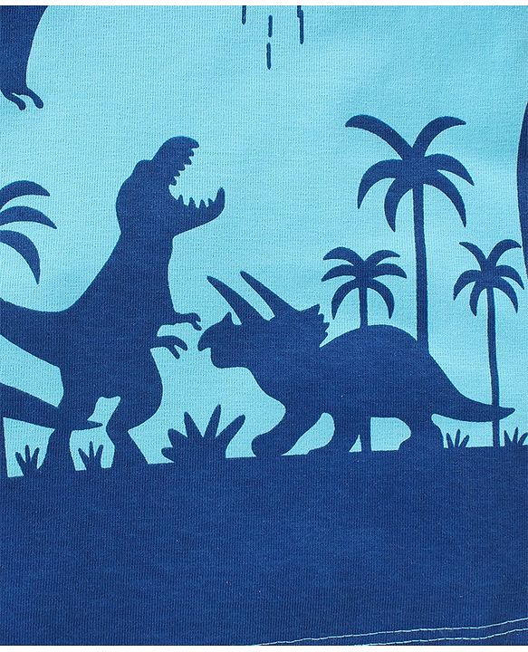 Babyhug Cotton Knit Half Sleeves Dino Printed T-Shirt - Blue
