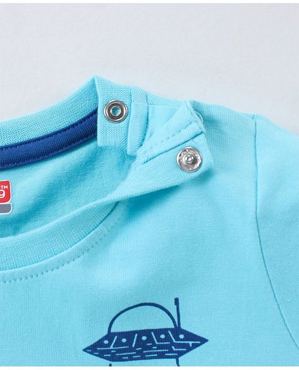 Babyhug Cotton Knit Half Sleeves Dino Printed T-Shirt - Blue