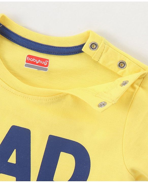 Babyhug Cotton Jersey Half Sleeves T-Shirt Text Printed - Yellow