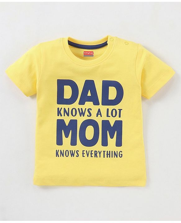 Babyhug Cotton Jersey Half Sleeves T-Shirt Text Printed - Yellow