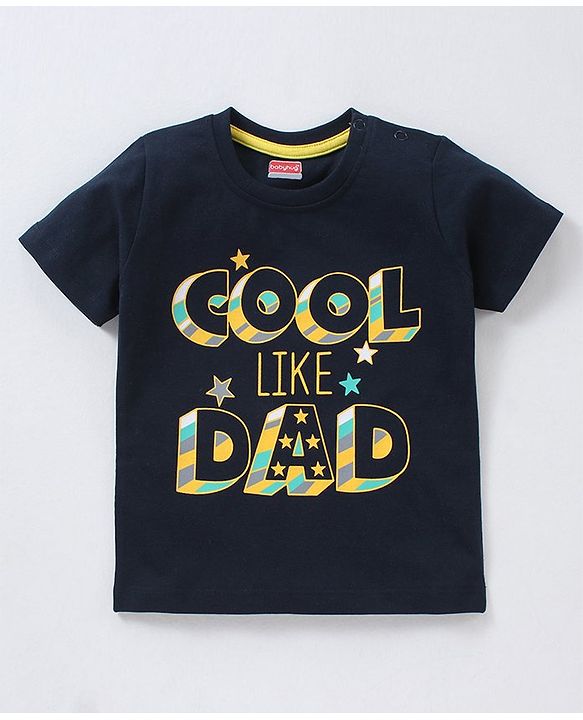 Babyhug Cotton Half Sleeves T-Shirt Text Print - Navy Blue