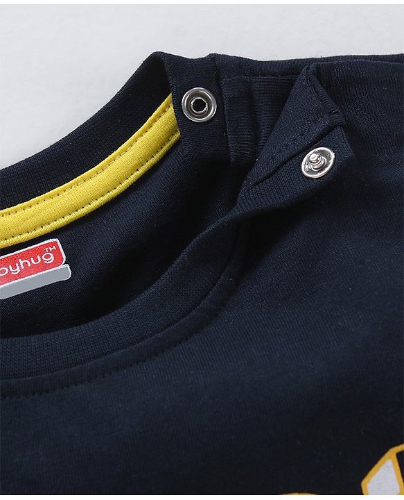Babyhug Cotton Half Sleeves T-Shirt Text Print - Navy Blue