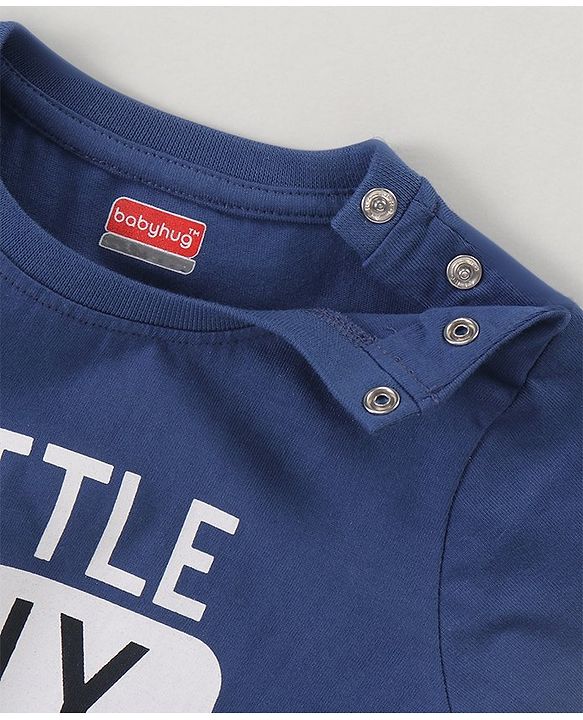 Babyhug Cotton Half Sleeves Text Print T-Shirt - Blue