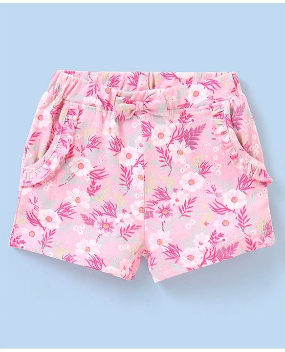 Babyhug Cotton Mid Thigh Length Floral Printed Shorts - Pink