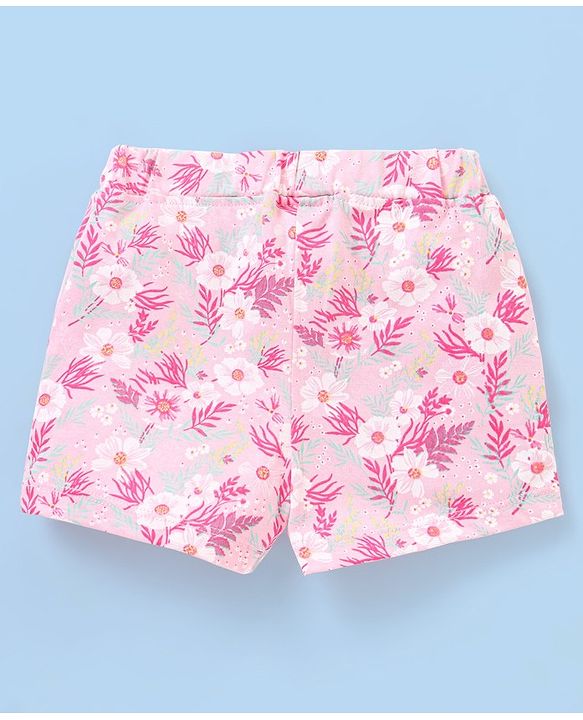 Babyhug Cotton Mid Thigh Length Floral Printed Shorts - Pink