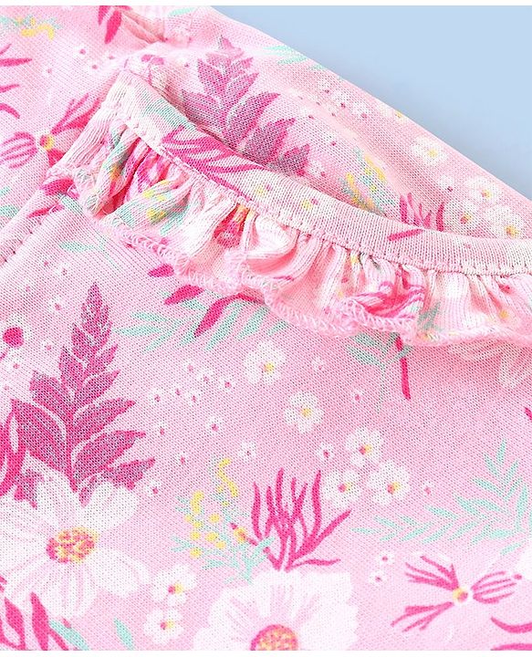 Babyhug Cotton Mid Thigh Length Floral Printed Shorts - Pink