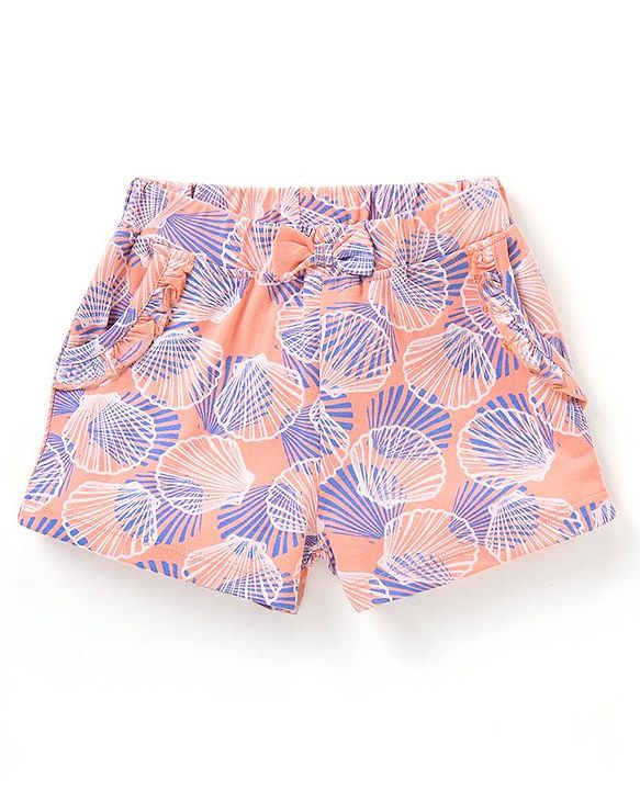 Babyhug Cotton Knit Shorts Shell Print - Peach