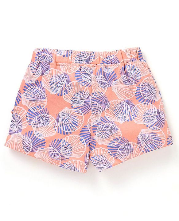 Babyhug Cotton Knit Shorts Shell Print - Peach