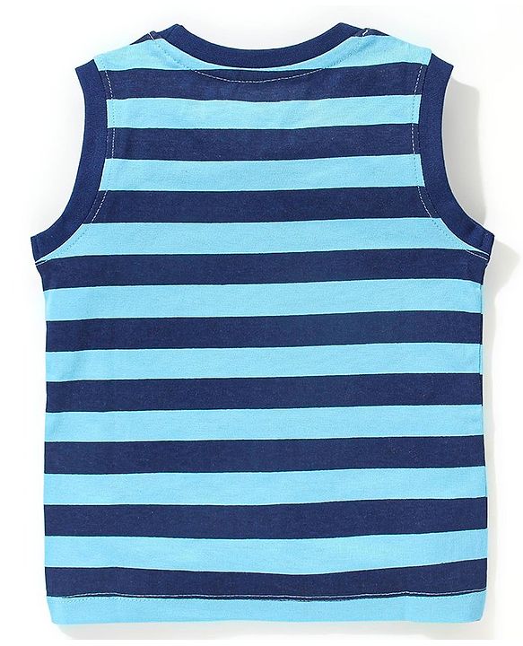 Babyhug Cotton Sleeveless Striped T-Shirt With Text Print- Blue