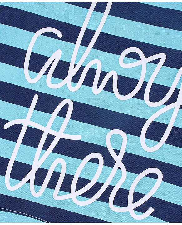 Babyhug Cotton Sleeveless Striped T-Shirt With Text Print- Blue