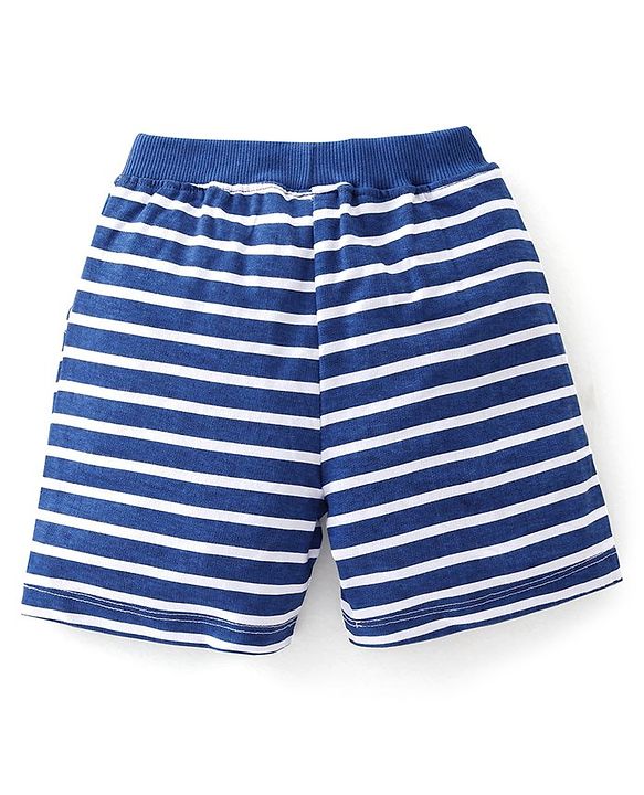 Babyhug Cotton Mid Thigh Length Shorts Dino Print - White & Navy Blue