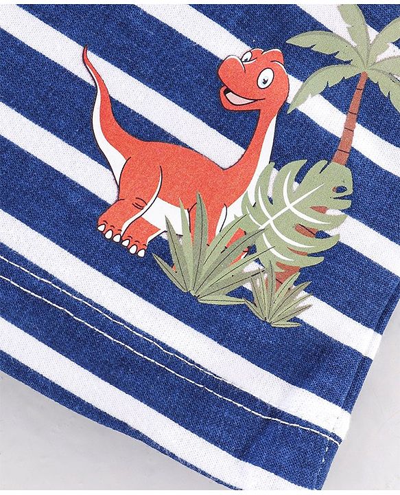 Babyhug Cotton Mid Thigh Length Shorts Dino Print - White & Navy Blue