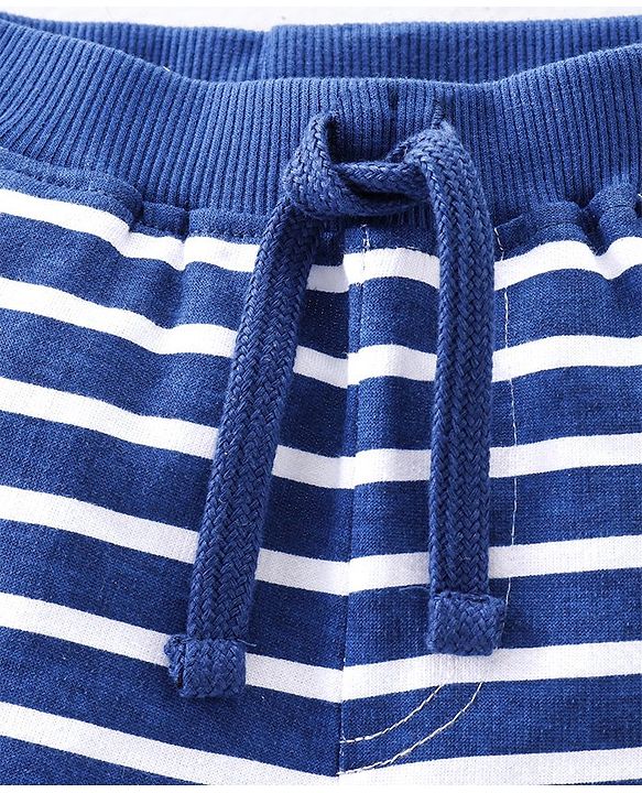 Babyhug Cotton Mid Thigh Length Shorts Dino Print - White & Navy Blue