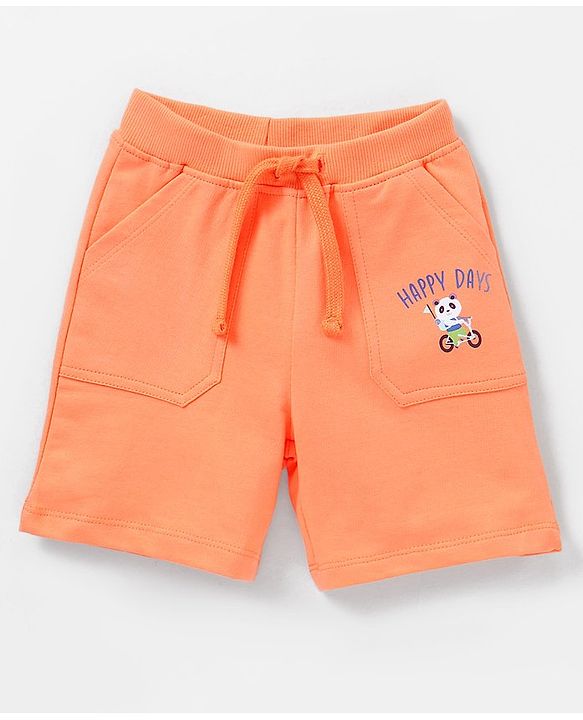 Babyhug Knee Length Cotton Knit Panda Print Shorts - Orange