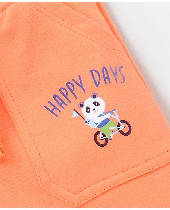 Babyhug Knee Length Cotton Knit Panda Print Shorts - Orange