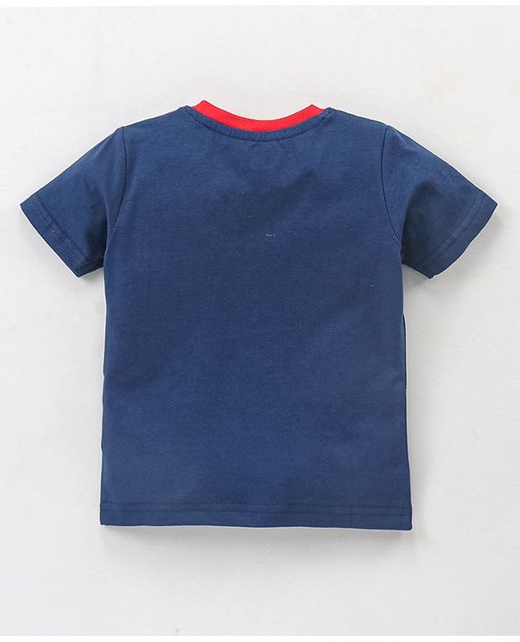 Babyhug Cotton Knit Half Sleeves Night Suit Dino Print - Navy & Ecru