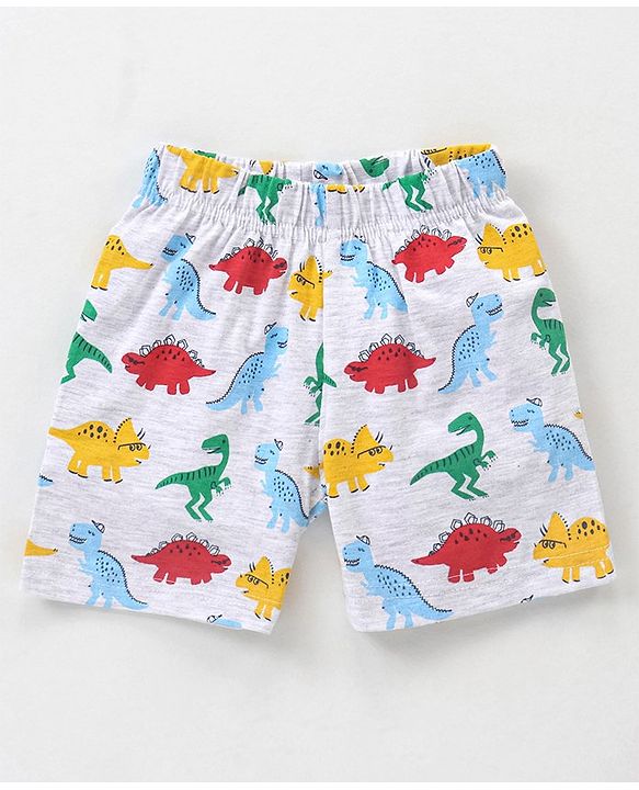 Babyhug Cotton Knit Half Sleeves Night Suit Dino Print - Navy & Ecru