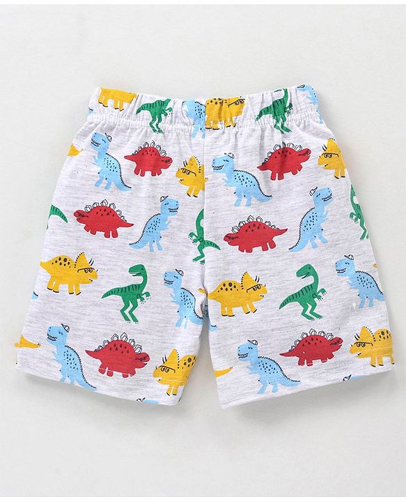 Babyhug Cotton Knit Half Sleeves Night Suit Dino Print - Navy & Ecru