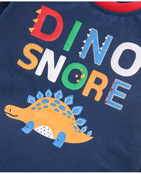 Babyhug Cotton Knit Half Sleeves Night Suit Dino Print - Navy & Ecru