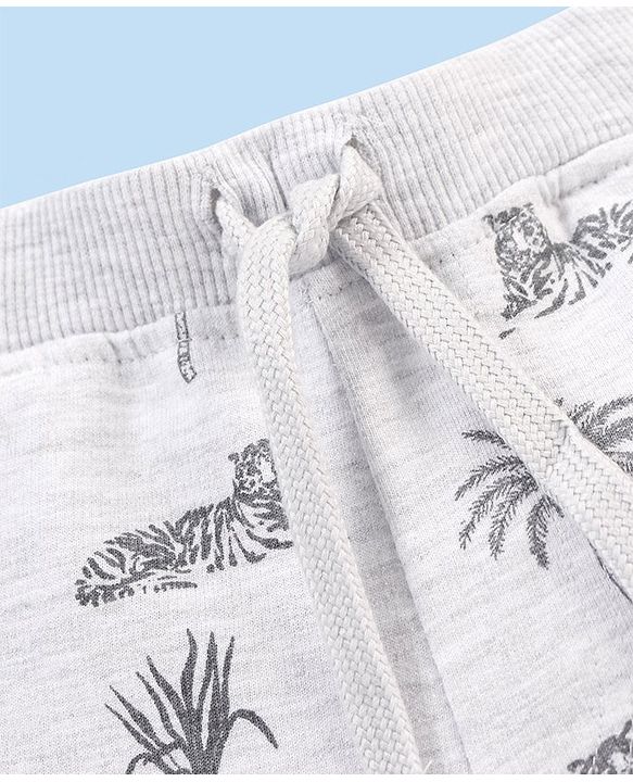 Babyhug Cotton Knit Mid Thigh Length Shorts Tiger Print - Grey