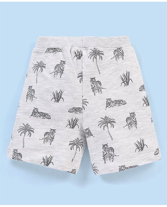 Babyhug Cotton Knit Mid Thigh Length Shorts Tiger Print - Grey