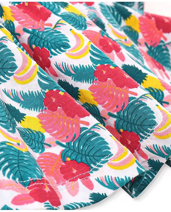 Babyhug 100% Cotton Half Sleeves Kaftan Style Top with Drawstring & Tassel Detailing Tropical Print - Mulricolour
