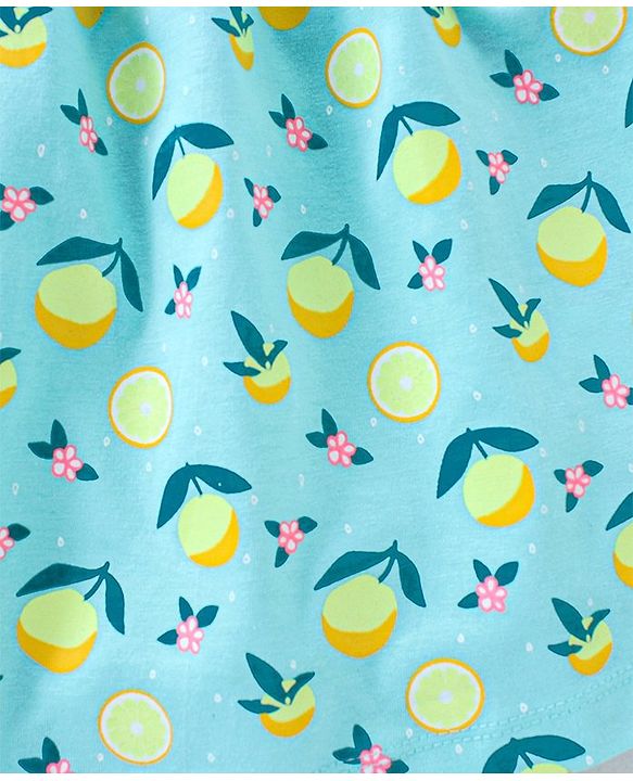 Babyhug 100% Cotton Off Shoulder Sleeves Top Lemon Print- Light Green