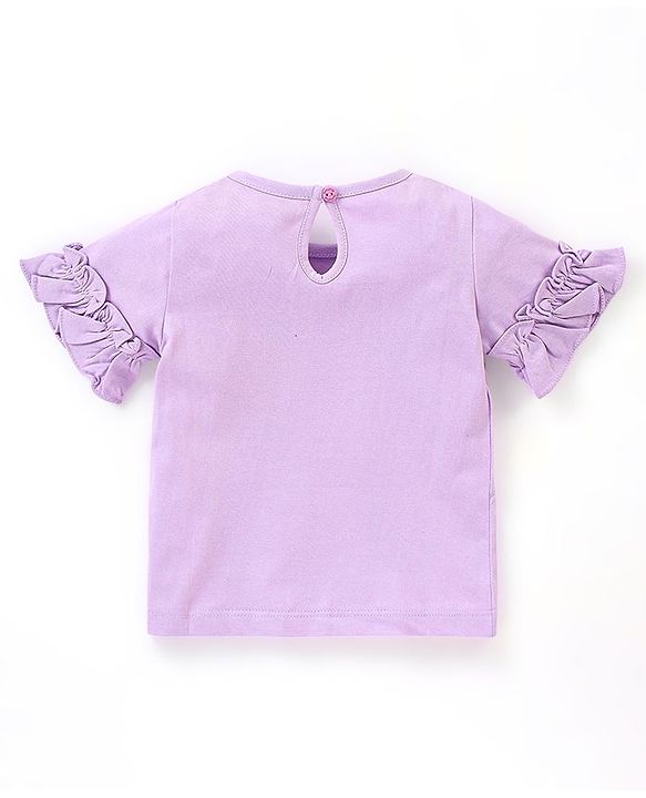Babyhug 100% Cotton Knit Half Sleeves Giraffe Graphics Print T-Shirt with Tassels & Frill Detailing - Light Purple