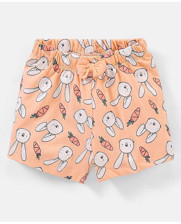 Babyhug Cotton Half Sleeves Night Suit Bunny Print- Peach