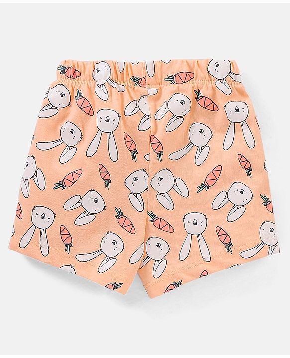 Babyhug Cotton Half Sleeves Night Suit Bunny Print- Peach