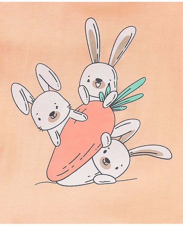 Babyhug Cotton Half Sleeves Night Suit Bunny Print- Peach