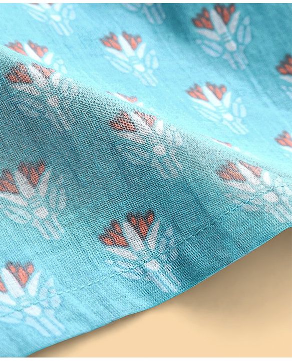 Pine Kids Full Sleeves Printed Kurta Pyjama Set - Turquoise