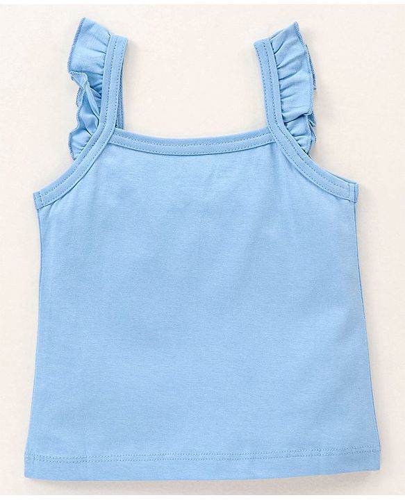 Babyhug Cotton Knit Sleeveless Night Suit Kitty Print - Blue
