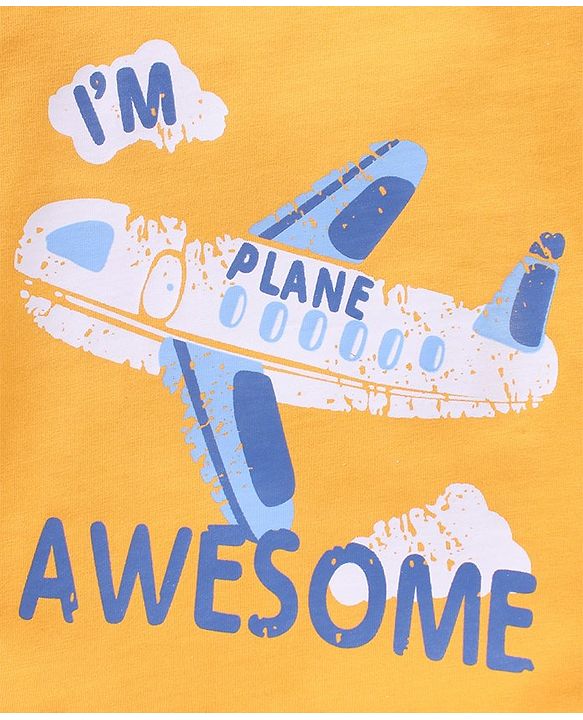 Babyhug Cotton Half Sleeves T-Shirt Aeroplane Print - Yellow
