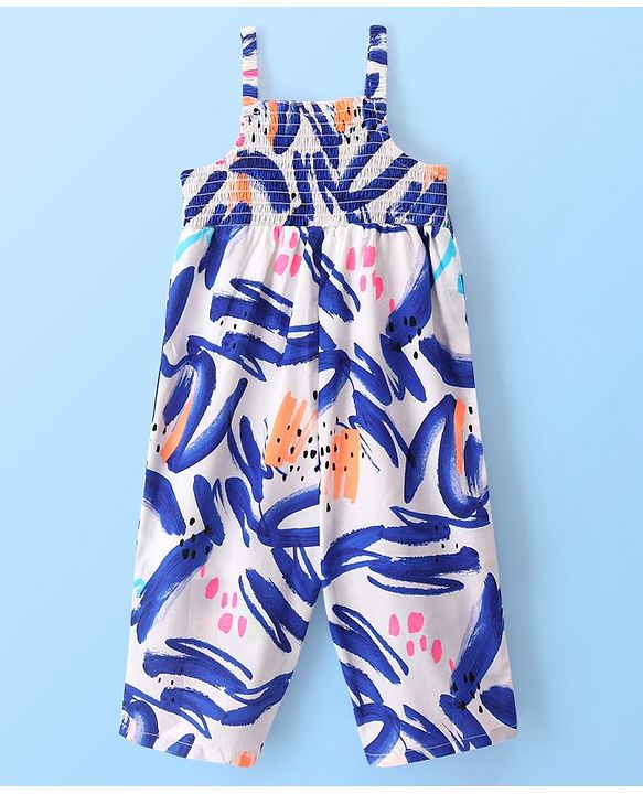 Babyhug Cotton Woven Singlet Sleeves Jumpsuit Abstract Print - White