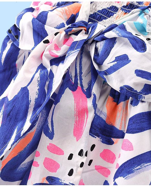 Babyhug Cotton Woven Singlet Sleeves Jumpsuit Abstract Print - White