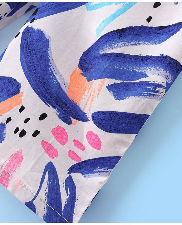 Babyhug Cotton Woven Singlet Sleeves Jumpsuit Abstract Print - White