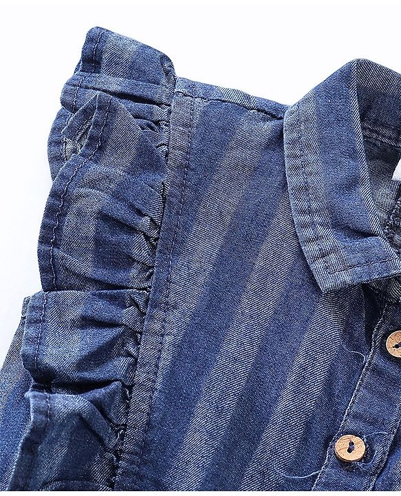 Babyhug Denim Sleeveless Jumpsuit Striped Print With Belt - Blue