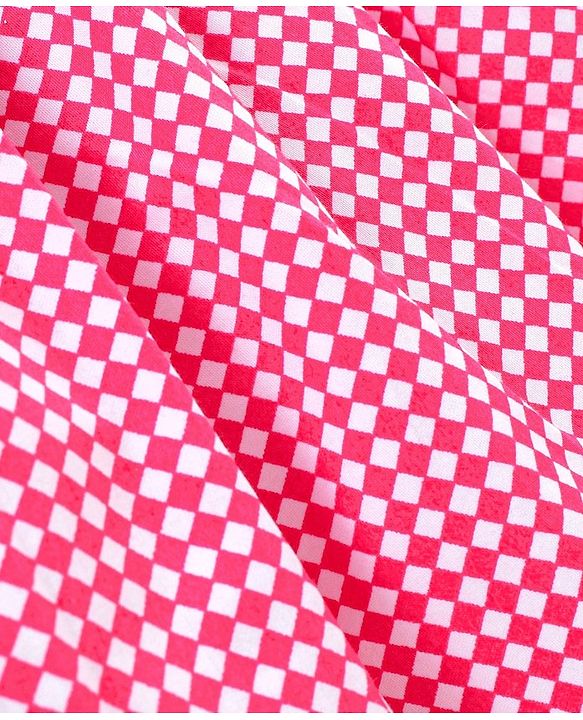 Babyhug 100% Cotton Woven Singlet Sleeves Checks Frock with Bow Applique & Headband - Pink